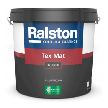 Ralston Tex Mat W / Текс Мат Белая 10,0 л (для безвоздушного нанесения глубокоматовая, высокая укрывистость и паропроницаемость, 3 класс, для внутренних работ)